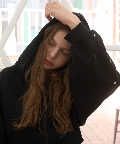 Birthday room（バースデイルーム）の「スタースタッズダブルジップパーカー/Star Studs Double Zip Hoodie（パーカー・レディース・グレー/ブラック・FREE）」の3枚目の写真