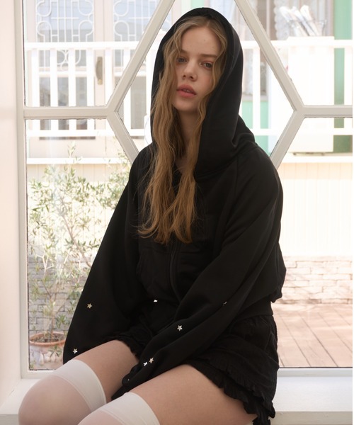 Birthday room（バースデイルーム）の「スタースタッズダブルジップパーカー/Star Studs Double Zip Hoodie（パーカー・レディース・グレー/ブラック・FREE）」の4枚目の写真