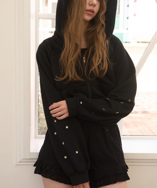 Birthday room（バースデイルーム）の「スタースタッズダブルジップパーカー/Star Studs Double Zip Hoodie（パーカー・レディース・グレー/ブラック・FREE）」の5枚目の写真