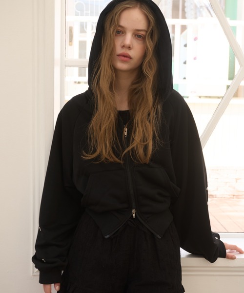 Birthday room（バースデイルーム）の「スタースタッズダブルジップパーカー/Star Studs Double Zip Hoodie（パーカー・レディース・グレー/ブラック・FREE）」の6枚目の写真