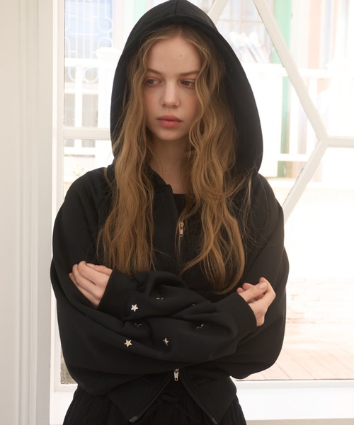 Birthday room（バースデイルーム）の「スタースタッズダブルジップパーカー/Star Studs Double Zip Hoodie（パーカー・レディース・グレー/ブラック・FREE）」の7枚目の写真