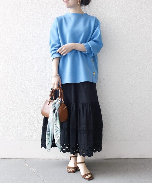 SHIPS any（シップス エニィ）の「SHIPS any:〈洗濯機可能〉キャンブリック レース ギャザー ボリューム スカート（スカート・レディース・ブラック/ホワイト/ライトブルー・ONE SIZE）」の12枚目の写真