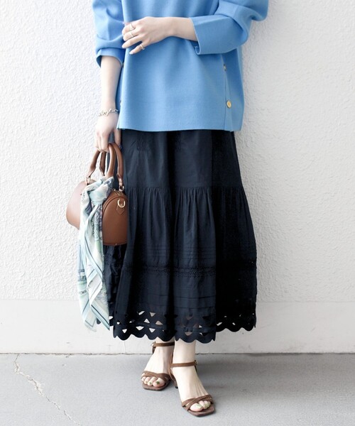 SHIPS any（シップス エニィ）の「SHIPS any:〈洗濯機可能〉キャンブリック レース ギャザー ボリューム スカート（スカート・レディース・ブラック/ホワイト/ライトブルー・ONE SIZE）」の14枚目の写真