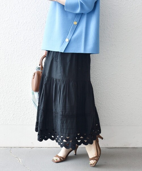 SHIPS any（シップス エニィ）の「SHIPS any:〈洗濯機可能〉キャンブリック レース ギャザー ボリューム スカート（スカート・レディース・ブラック/ホワイト/ライトブルー・ONE SIZE）」の15枚目の写真