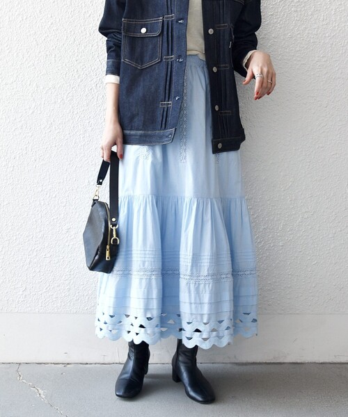 SHIPS any（シップス エニィ）の「SHIPS any:〈洗濯機可能〉キャンブリック レース ギャザー ボリューム スカート（スカート・レディース・ブラック/ホワイト/ライトブルー・ONE SIZE）」の19枚目の写真