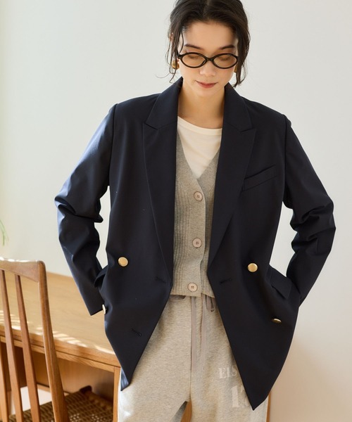 BARNYARDSTORM(バンヤードストーム)の「BARNYARDSTORM / 2WAYストレッチダブルジャケット(テーラードジャケット・レディース・グレー/ネイビー・S/M)」の1枚目の写真