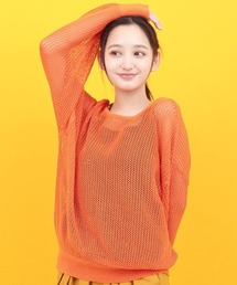 新品タグ付き綺麗なオレンジ快適ストレッチトップスM~L メッシュ」に該当するトップス（オレンジ/橙色系）ファッション通販