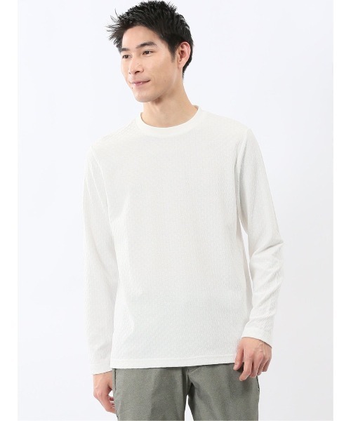 TAKA-Q（タカキュー）の「【綿混 ロンＴ】タカキュー 千鳥ジャガード クルーネック長袖Tシャツ（Tシャツ/カットソー・メンズ・ホワイト/グレー系その他2・LARGE/MEDIUM/X-LARGE）」の2枚目の写真