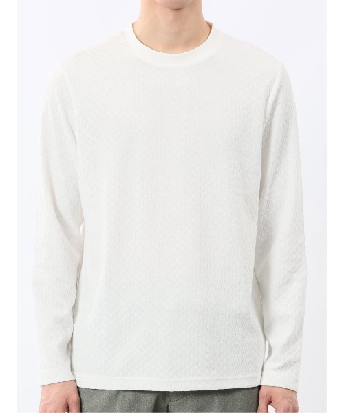 TAKA-Q（タカキュー）の「【綿混 ロンＴ】タカキュー 千鳥ジャガード クルーネック長袖Tシャツ（Tシャツ/カットソー・メンズ・ホワイト/グレー系その他2・LARGE/MEDIUM/X-LARGE）」の12枚目の写真