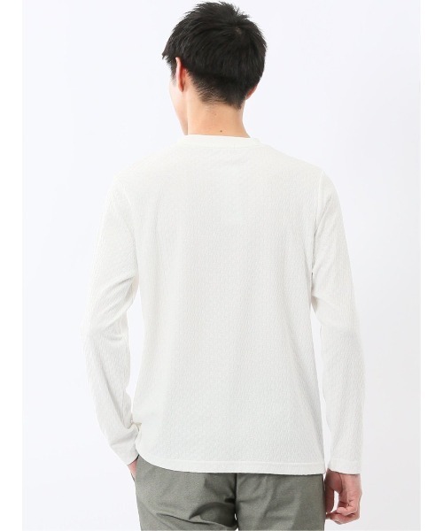 TAKA-Q（タカキュー）の「【綿混 ロンＴ】タカキュー 千鳥ジャガード クルーネック長袖Tシャツ（Tシャツ/カットソー・メンズ・ホワイト/グレー系その他2・LARGE/MEDIUM/X-LARGE）」の6枚目の写真