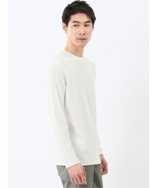 TAKA-Q（タカキュー）の「【綿混 ロンＴ】タカキュー 千鳥ジャガード クルーネック長袖Tシャツ（Tシャツ/カットソー・メンズ・ホワイト/グレー系その他2・LARGE/MEDIUM/X-LARGE）」の5枚目の写真