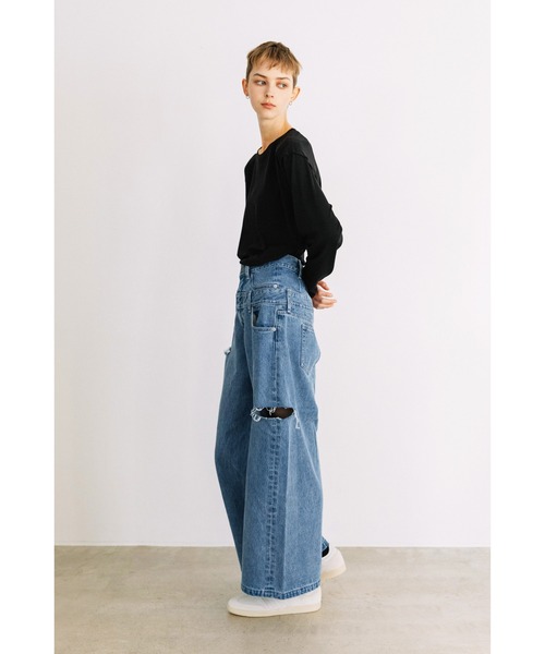 WCJ(ダブルシージェイ)の「レイヤードパンツ(デニムパンツ・レディース・ブルー/カモフラージュ/アイボリー/ブラック・25/26)」の16枚目の写真