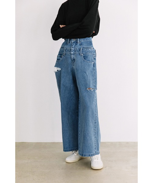 WCJ(ダブルシージェイ)の「レイヤードパンツ(デニムパンツ・レディース・ブルー/カモフラージュ/アイボリー/ブラック・25/26)」の18枚目の写真