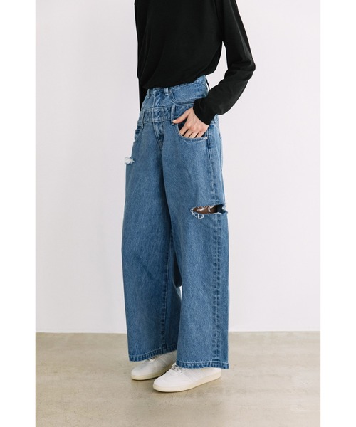 WCJ(ダブルシージェイ)の「レイヤードパンツ(デニムパンツ・レディース・ブルー/カモフラージュ/アイボリー/ブラック・25/26)」の19枚目の写真