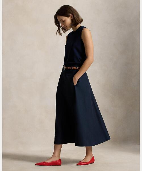 POLO RALPH LAUREN(ポロ ラルフ ローレン)の「コットン Aライン ミディ スカート(スカート・レディース・ブルー・0/2/4/6)」の1枚目の写真