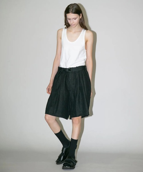 my beautiful landlet（マイビューティフルランドレット）の「【my beautiful landlet】SEMI WET LINEN BELT SHORT PANTS（その他パンツ・メンズ・マルチ/ベージュ/ブラック・1/0）」の2枚目の写真