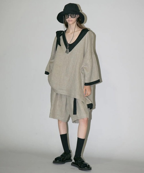 my beautiful landlet（マイビューティフルランドレット）の「【my beautiful landlet】SEMI WET LINEN BELT SHORT PANTS（その他パンツ・メンズ・マルチ/ベージュ/ブラック・1/0）」の12枚目の写真