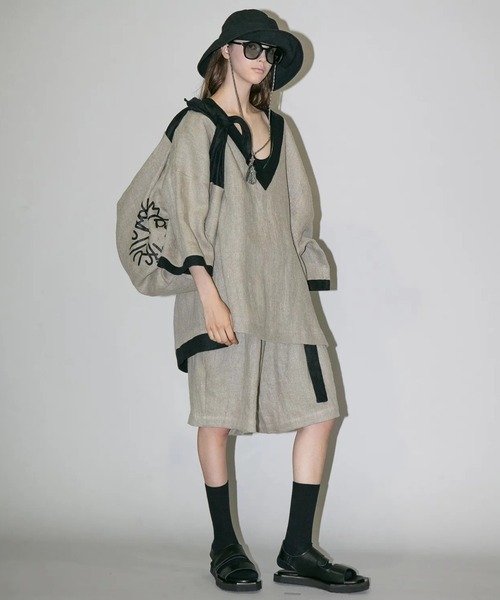 my beautiful landlet（マイビューティフルランドレット）の「【my beautiful landlet】SEMI WET LINEN BELT SHORT PANTS（その他パンツ・メンズ・マルチ/ベージュ/ブラック・1/0）」の13枚目の写真