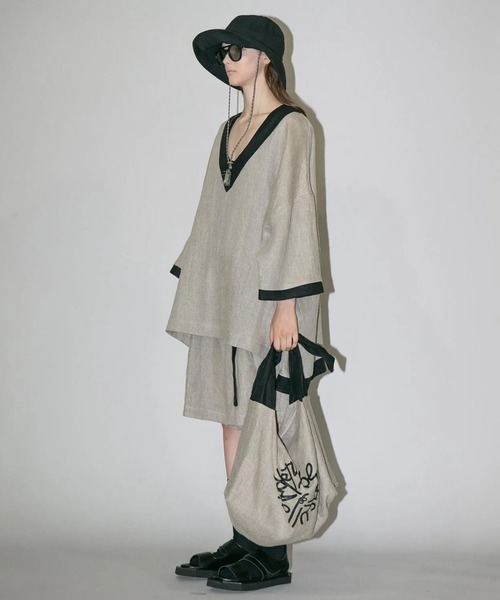 my beautiful landlet（マイビューティフルランドレット）の「【my beautiful landlet】SEMI WET LINEN BELT SHORT PANTS（その他パンツ・メンズ・マルチ/ベージュ/ブラック・1/0）」の14枚目の写真