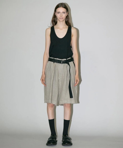 my beautiful landlet（マイビューティフルランドレット）の「【my beautiful landlet】SEMI WET LINEN BELT SHORT PANTS（その他パンツ・メンズ・マルチ/ベージュ/ブラック・1/0）」の5枚目の写真