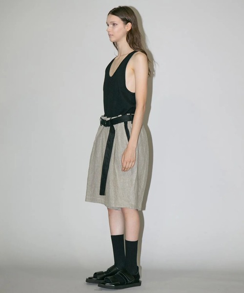 my beautiful landlet（マイビューティフルランドレット）の「【my beautiful landlet】SEMI WET LINEN BELT SHORT PANTS（その他パンツ・メンズ・マルチ/ベージュ/ブラック・1/0）」の6枚目の写真