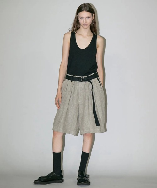 my beautiful landlet（マイビューティフルランドレット）の「【my beautiful landlet】SEMI WET LINEN BELT SHORT PANTS（その他パンツ・メンズ・マルチ/ベージュ/ブラック・1/0）」の8枚目の写真