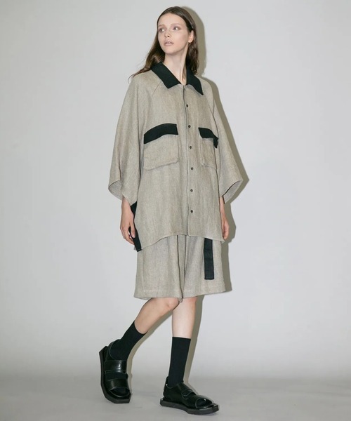 my beautiful landlet（マイビューティフルランドレット）の「【my beautiful landlet】SEMI WET LINEN BELT SHORT PANTS（その他パンツ・メンズ・マルチ/ベージュ/ブラック・1/0）」の9枚目の写真
