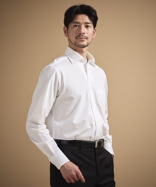 TAKEO KIKUCHI(タケオキクチ)の「ハイカウントジャージ鹿の子 シャツ(ビジネスシャツ・メンズ・ホワイト/ブラウン系その他/ライトブルー・02/03/04)」の5枚目の写真