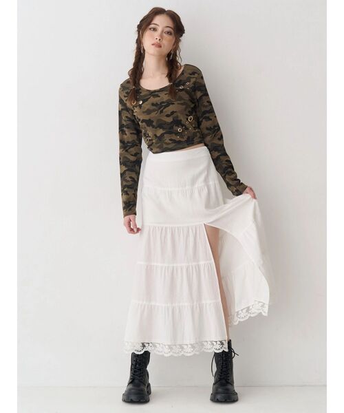 EVRIS(エヴリス)の「スリットロングティアードスカート(スカート・レディース・イエロー/ホワイト・FREE)」の3枚目の写真