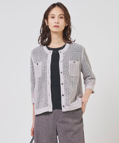 J.PRESS Ladies(J.プレス レディス)の「LINEN COTTON BLEND ニット カーディガン(カーディガン/ボレロ・レディース・アイボリー系/ライトグレー系/ネイビー系・SMALL)」の2枚目の写真