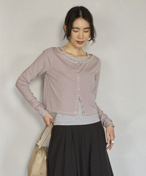 Firsthand（ファーストハンド）の「Firsthand/ファーストハンド レイヤード セットトップス / ボーダーカーディガン ＆ キャミソール（カーディガン/ボレロ・レディース・ピンク/ネイビー/チャコールグレー・FREE）」の6枚目の写真