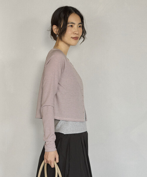 Firsthand（ファーストハンド）の「Firsthand/ファーストハンド レイヤード セットトップス / ボーダーカーディガン ＆ キャミソール（カーディガン/ボレロ・レディース・ピンク/ネイビー/チャコールグレー・FREE）」の8枚目の写真