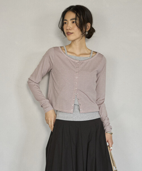 Firsthand（ファーストハンド）の「Firsthand/ファーストハンド レイヤード セットトップス / ボーダーカーディガン ＆ キャミソール（カーディガン/ボレロ・レディース・ピンク/ネイビー/チャコールグレー・FREE）」の10枚目の写真