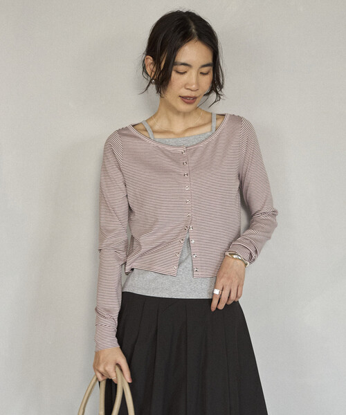 Firsthand（ファーストハンド）の「Firsthand/ファーストハンド レイヤード セットトップス / ボーダーカーディガン ＆ キャミソール（カーディガン/ボレロ・レディース・ピンク/ネイビー/チャコールグレー・FREE）」の11枚目の写真