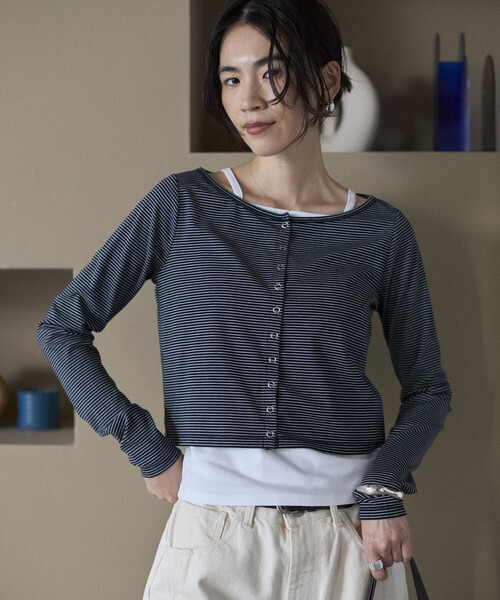 Firsthand（ファーストハンド）の「Firsthand/ファーストハンド レイヤード セットトップス / ボーダーカーディガン ＆ キャミソール（カーディガン/ボレロ・レディース・ピンク/ネイビー/チャコールグレー・FREE）」の17枚目の写真