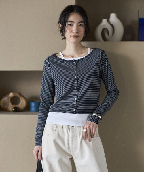 Firsthand（ファーストハンド）の「Firsthand/ファーストハンド レイヤード セットトップス / ボーダーカーディガン ＆ キャミソール（カーディガン/ボレロ・レディース・ピンク/ネイビー/チャコールグレー・FREE）」の18枚目の写真