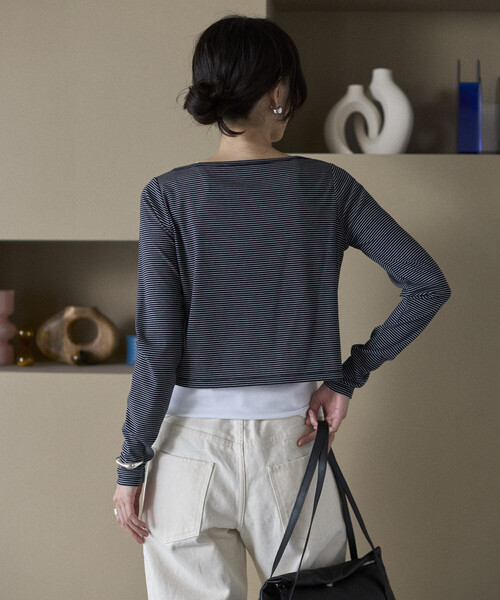 Firsthand（ファーストハンド）の「Firsthand/ファーストハンド レイヤード セットトップス / ボーダーカーディガン ＆ キャミソール（カーディガン/ボレロ・レディース・ピンク/ネイビー/チャコールグレー・FREE）」の22枚目の写真