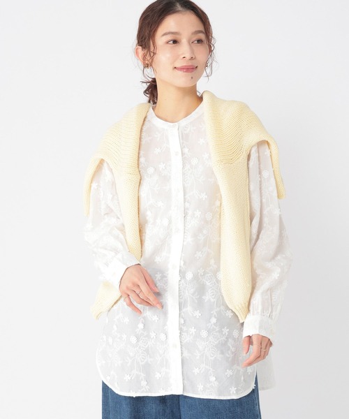 studio CLIP（スタディオクリップ）の「3Dレースバンドカラーシャツ（シャツ/ブラウス・レディース・ネイビー/オフホワイト/ライトグレー・FREE）」の8枚目の写真