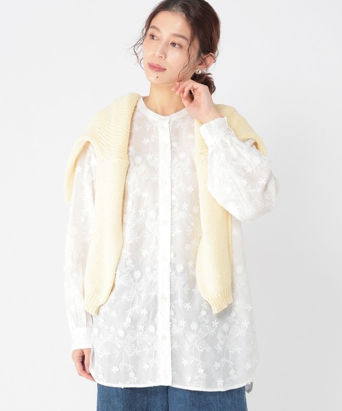 studio CLIP（スタディオクリップ）の「3Dレースバンドカラーシャツ（シャツ/ブラウス・レディース・ネイビー/オフホワイト/ライトグレー・FREE）」の9枚目の写真