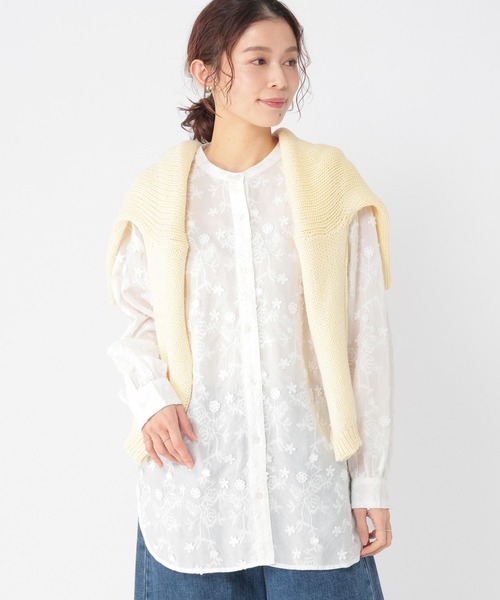 studio CLIP（スタディオクリップ）の「3Dレースバンドカラーシャツ（シャツ/ブラウス・レディース・ネイビー/オフホワイト/ライトグレー・FREE）」の10枚目の写真