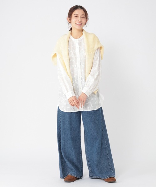 studio CLIP（スタディオクリップ）の「3Dレースバンドカラーシャツ（シャツ/ブラウス・レディース・ネイビー/オフホワイト/ライトグレー・FREE）」の11枚目の写真