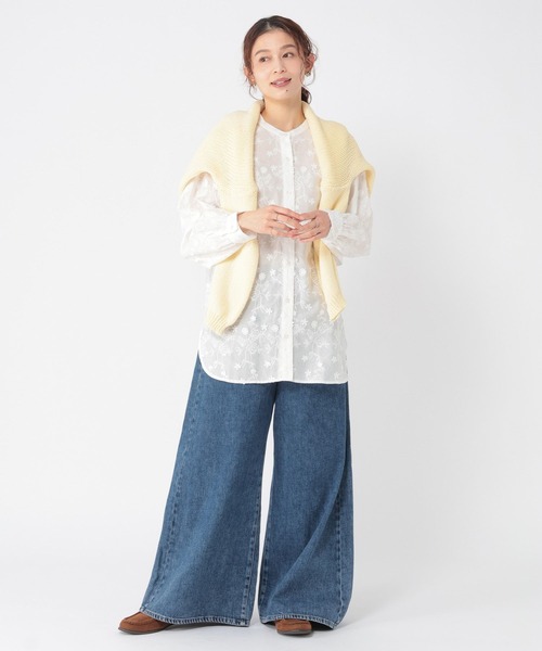 studio CLIP（スタディオクリップ）の「3Dレースバンドカラーシャツ（シャツ/ブラウス・レディース・ネイビー/オフホワイト/ライトグレー・FREE）」の12枚目の写真