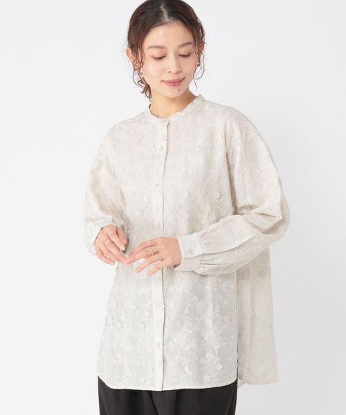 studio CLIP（スタディオクリップ）の「3Dレースバンドカラーシャツ（シャツ/ブラウス・レディース・ネイビー/オフホワイト/ライトグレー・FREE）」の13枚目の写真