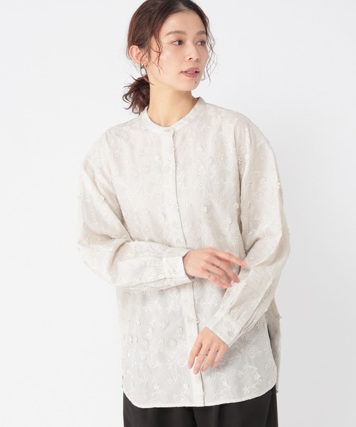 studio CLIP（スタディオクリップ）の「3Dレースバンドカラーシャツ（シャツ/ブラウス・レディース・ネイビー/オフホワイト/ライトグレー・FREE）」の14枚目の写真