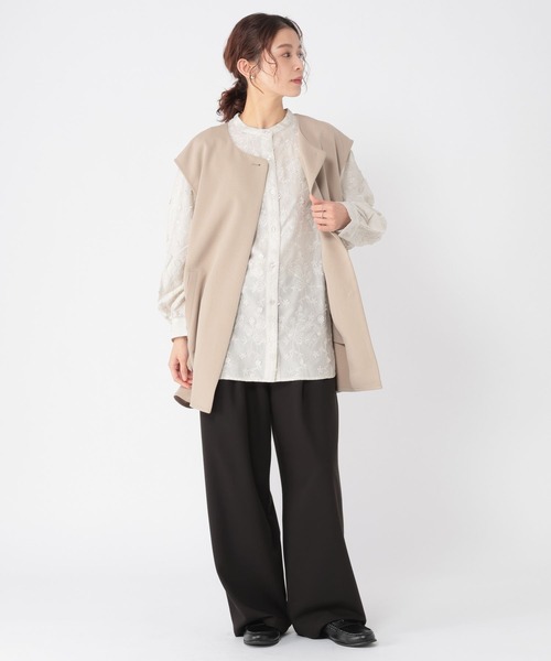 studio CLIP（スタディオクリップ）の「3Dレースバンドカラーシャツ（シャツ/ブラウス・レディース・ネイビー/オフホワイト/ライトグレー・FREE）」の15枚目の写真