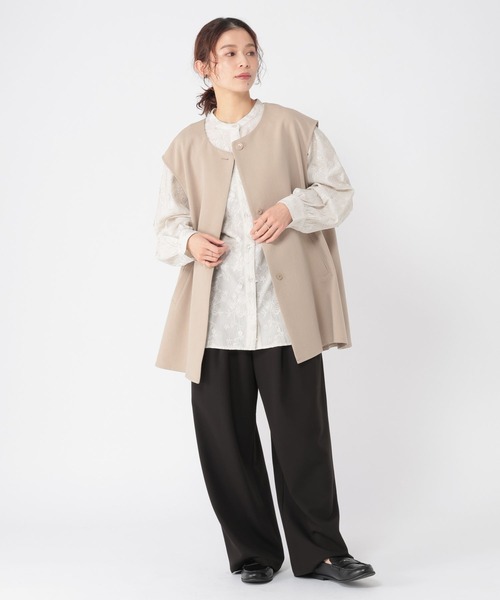 studio CLIP（スタディオクリップ）の「3Dレースバンドカラーシャツ（シャツ/ブラウス・レディース・ネイビー/オフホワイト/ライトグレー・FREE）」の16枚目の写真