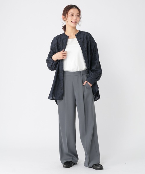 studio CLIP（スタディオクリップ）の「3Dレースバンドカラーシャツ（シャツ/ブラウス・レディース・ネイビー/オフホワイト/ライトグレー・FREE）」の20枚目の写真