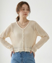 MIXメッシュVネックカーディガン