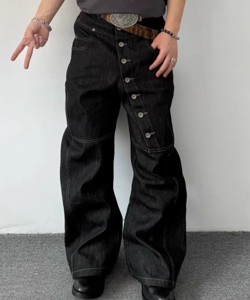 B.R.U（ブル）の「アシンメトリーボタンデニムパンツ（デニムパンツ・メンズ・ブラック・MEDIUM/LARGE）」の9枚目の写真