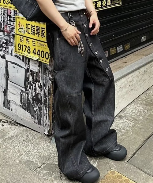 B.R.U（ブル）の「アシンメトリーボタンデニムパンツ（デニムパンツ・メンズ・ブラック・MEDIUM/LARGE）」の5枚目の写真